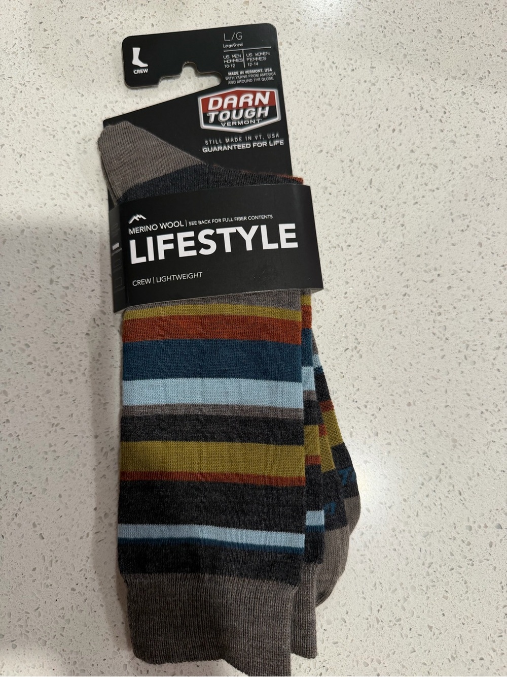 Darn Tough Vermont Merino Wool Lifestyle Crew Socks Large NWT